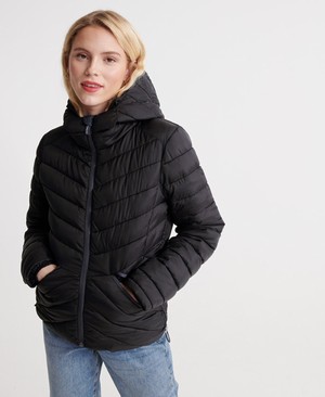 Superdry Helio Fuji Hooded Női Kabát Fekete | PQHAZ5472